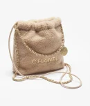 CHANEL 22 Mini Handbag   Shearling Lambskin & Gold-Tone Metal  Light Pink