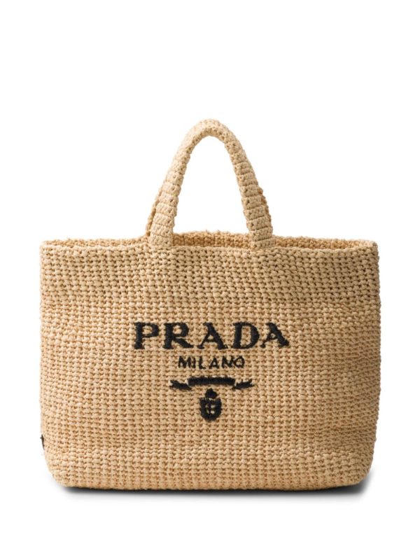 Prada logo-embroidered crochet tote bag