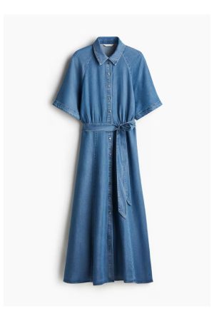 Tie-Belt Denim Dress Denim Dress with Belt Casual Denim Dress Women's Denim Dress Button-Down Denim Dress Picnic dress Valentine dress Valentine gift idea Valentine outfit H&M dress Women clothing