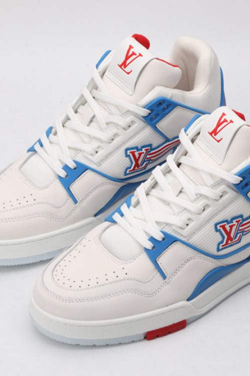 Louis Vuitton White Blue Red Patriotic LV Trainer Sneakers