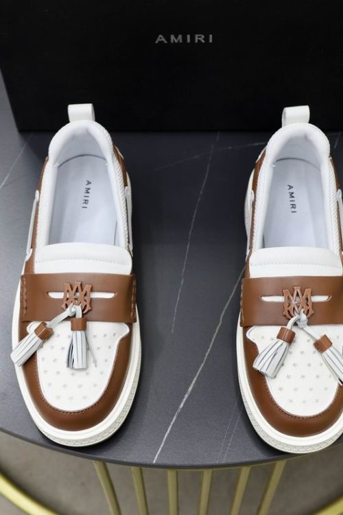 Amiri MA-1 Tassel Hybrid Loafers in Brown and White Leather