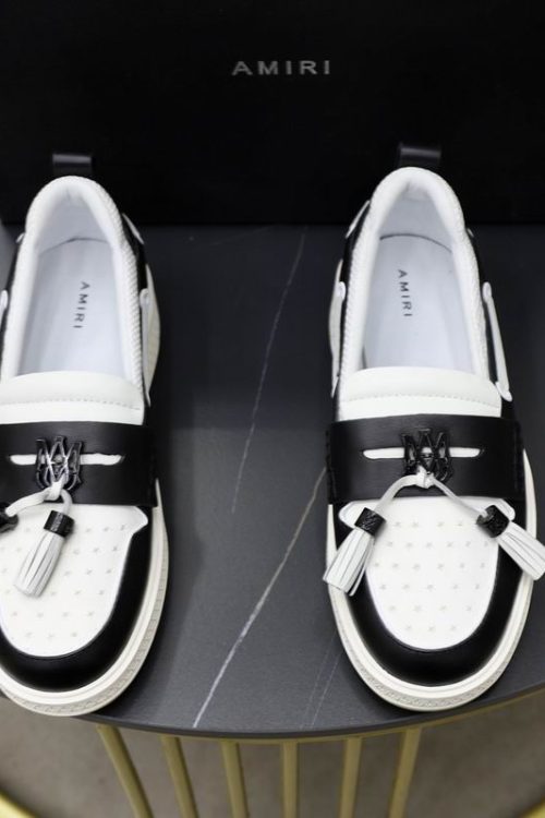 Amiri MA Tassel Hybrid Loafers in Black and White Leather