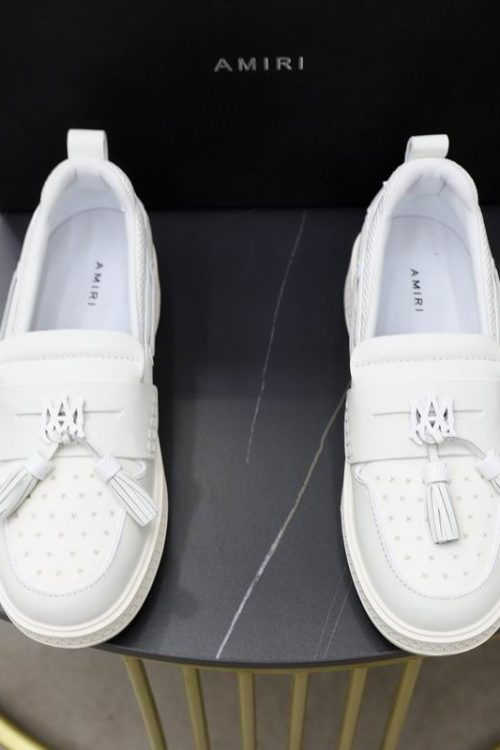 Amiri MA Tassel Hybrid Loafers in Pristine White Leather- 38