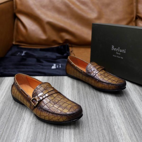 Berluti Crocodile-Embossed Leather Loafers with Strap & Buckle - Image 4