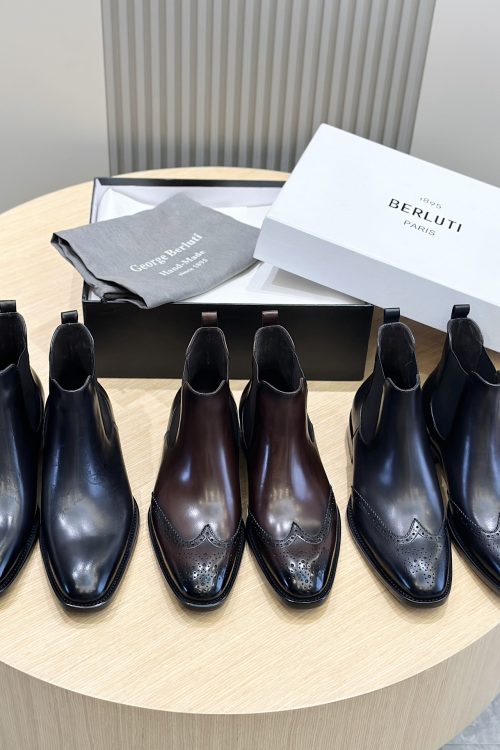 Berluti Scritto Venezia Leather Chelsea Boots with Brogue Detail