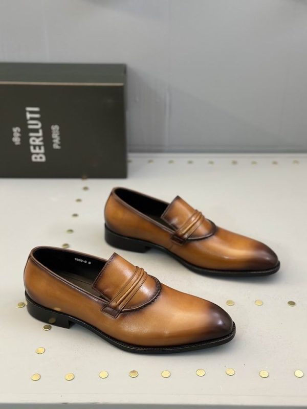 Berluti Andy Burnished Patina Leather Penny Loafers - Image 3