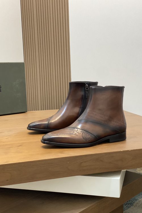 Berluti Alessio Scritto Patina Leather Side-Zip Ankle Boots