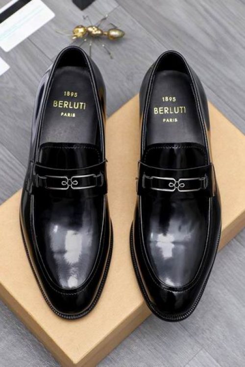 Berluti B-Volute Polished Leather Loafers with Distinctive Strap