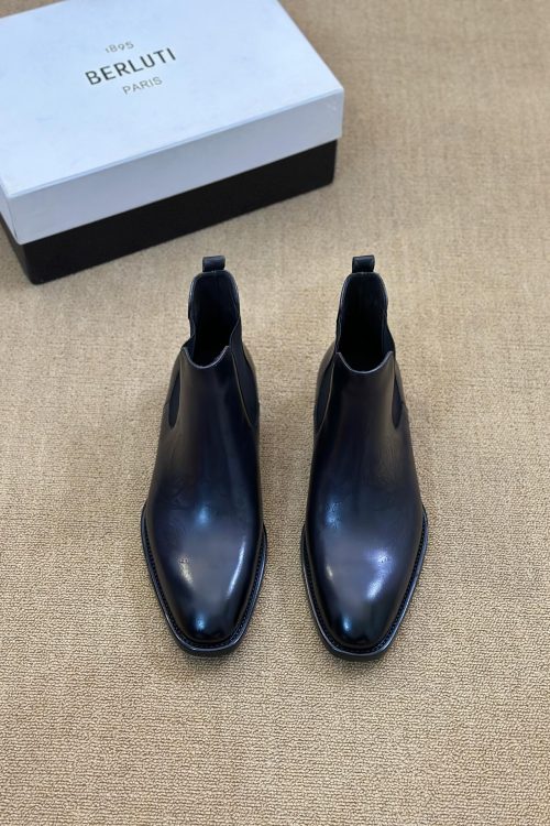 Berluti Caractère Capri Polished Leather Minimalist Chelsea Boots