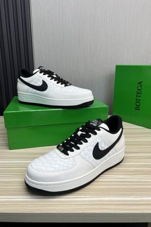 Bottega Veneta White Woven Low-Top Sneaker with Black Accents