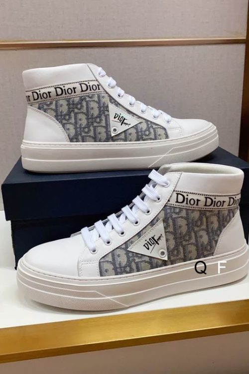 Dior B23 High-Top Sneaker in White, Gray Dior Oblique Canvas.
