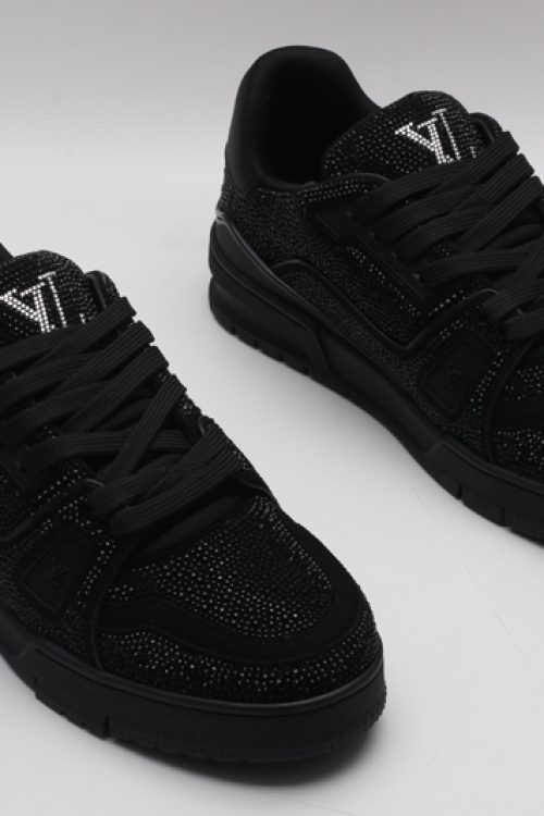 Louis Vuitton LV Trainer Sneakers – All Black Crystal