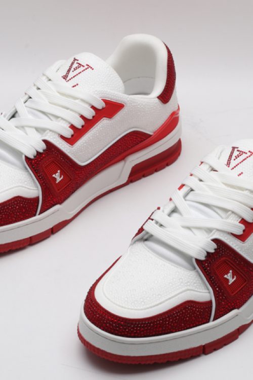 Louis Vuitton LV Trainer Crystal Sneakers – Red and White