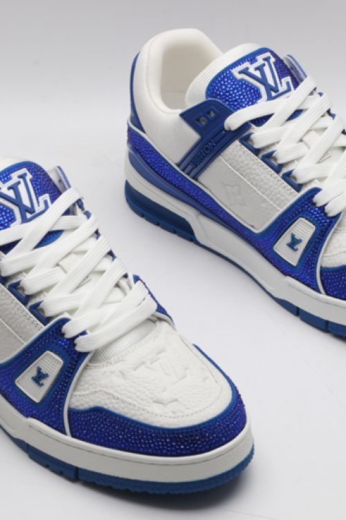 Louis Vuitton LV Trainer Sneakers – White and Blue Crystal