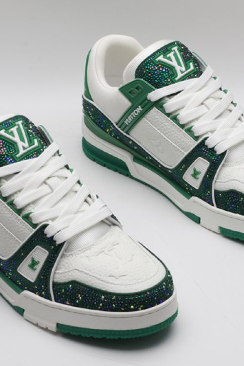 Louis Vuitton LV Trainer Sneakers – White & Iridescent Green Crystal
