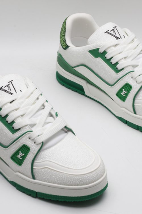 Louis Vuitton LV Trainer Sneakers – White & Green Crystal