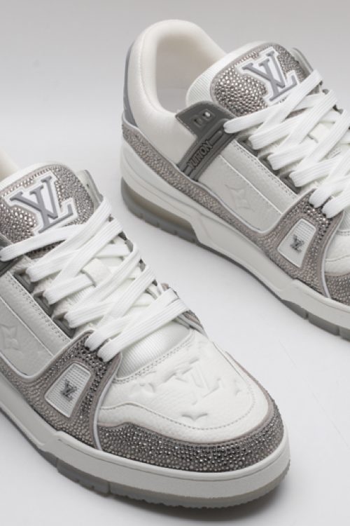 Louis Vuitton LV Trainer Sneakers – White & Grey Crystal