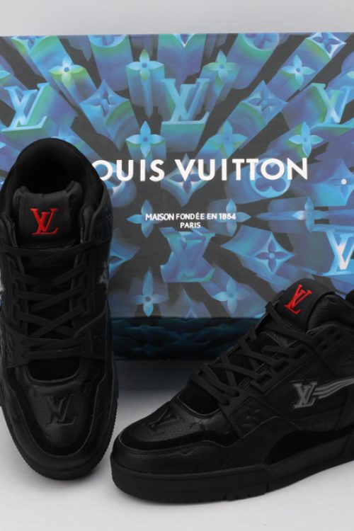 LV Trainer Sneakers – Monogram Eclipse Black & Red