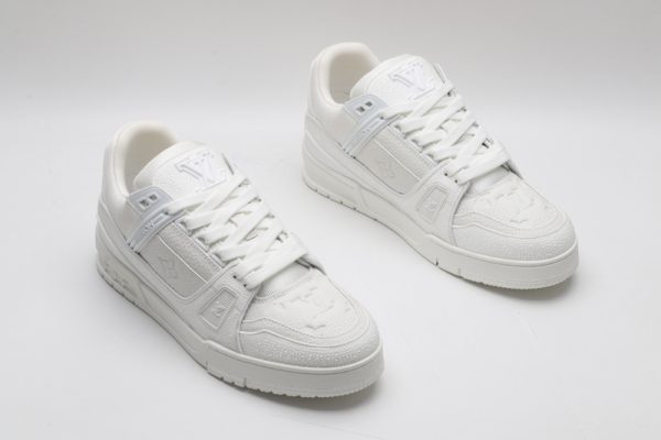 A single white and grey Louis Vuitton LV Trainer sneaker