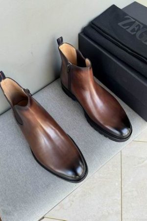 Zegna Men's Brown Leather Chelsea Boots