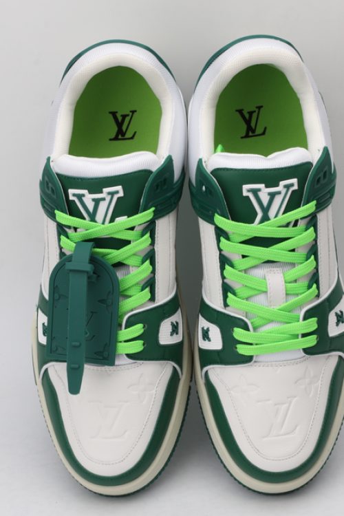 Louis Vuitton White & Green Athletic Low-Top Sneakers