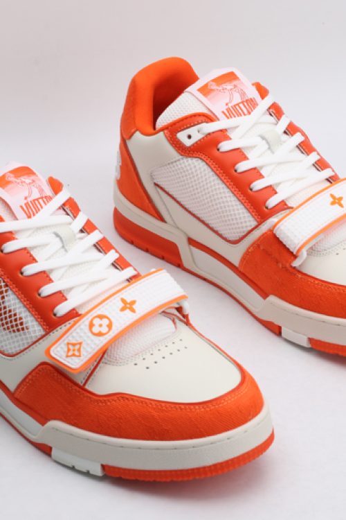Louis Vuitton Orange & Off-White Monogram Trainer Sneakers